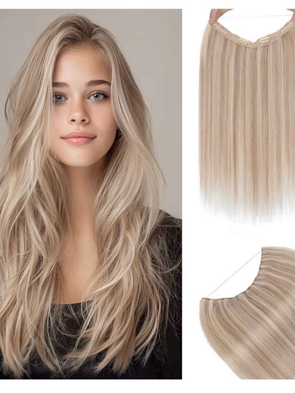 Long Clip-In Hair Extensions in Light Ash Blonde